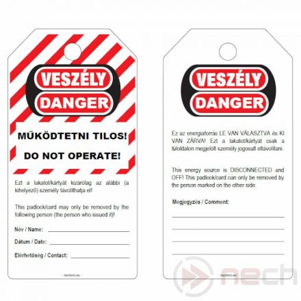 LOTO PVC ID card in two languages / VESZÉLY! / DANGER! with English and Hungarian subtitles