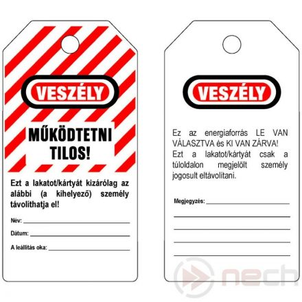 LOTO PVC ID card with VESZÉLY! MŰKÖDTETNI TILOS! subtitles in Hungarian