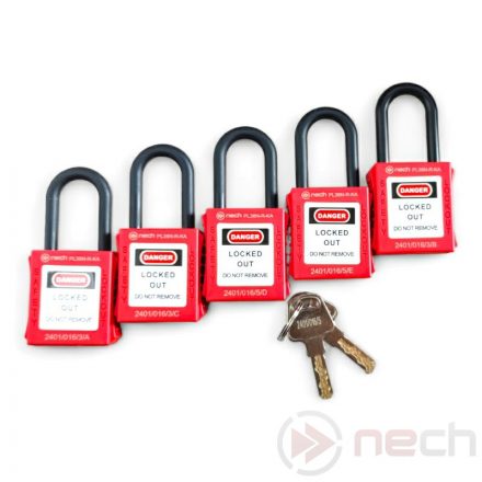 PL38N-R-KA5 Key alike system safety padlock set with nylon shackle - red