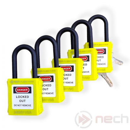 PL38N-Y-KA5 Key alike system safety padlock set with nylon shackle - yellow